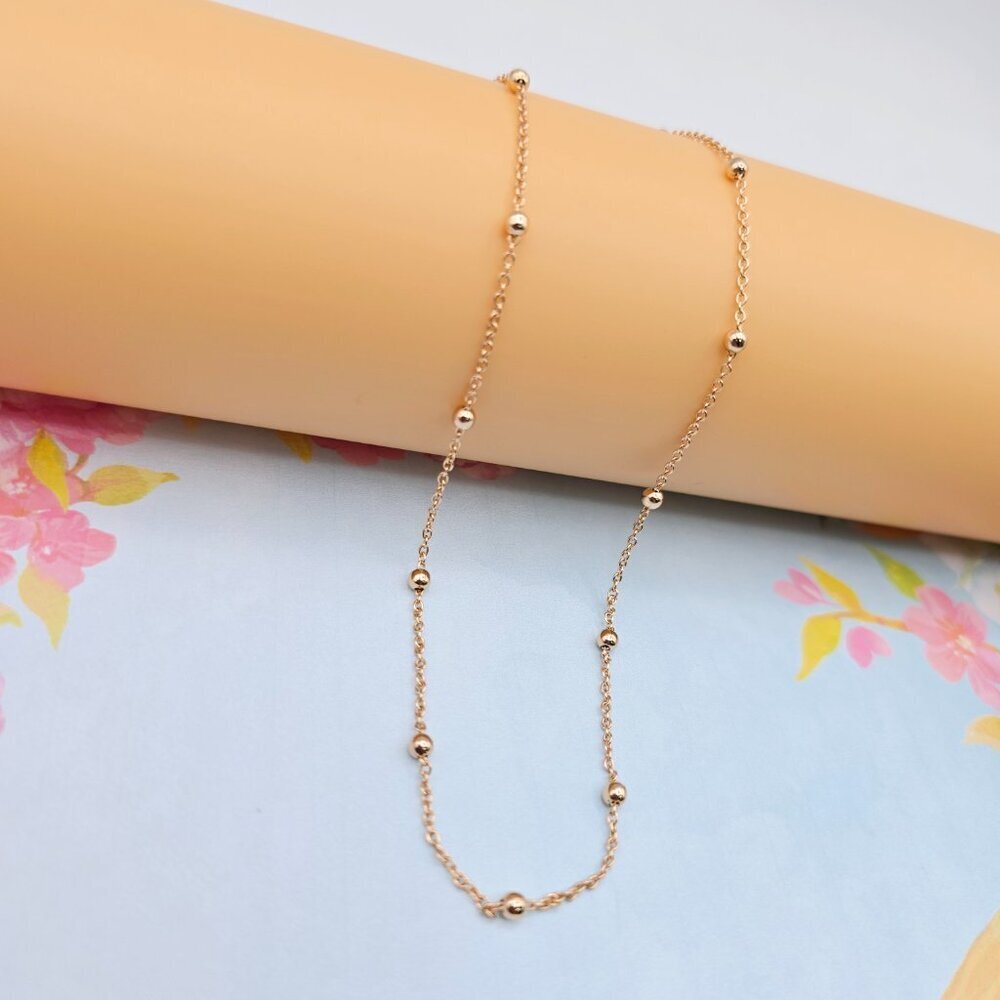 "Dainty Rose Gold Beaded Chain Necklace for Women, 19.7 Inch Length, XPNL0081